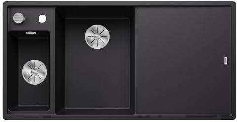BLANCO AXIA III 6 S | Granitspüle aus SILGRANIT schwarz | Hauptbecken links | [100x51x20,2 cm] | für 60 cm breite Unterschränke | + Schneidbrett | mit Holzschneidbrett | Hauptbecken links