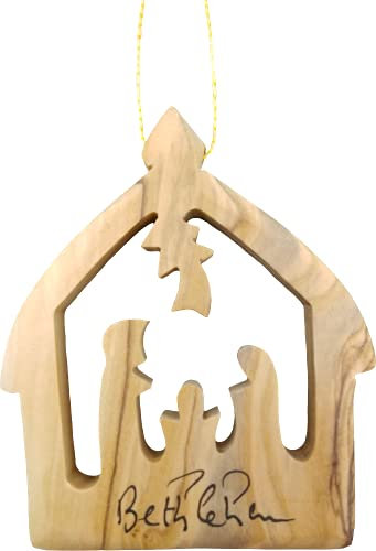 Weihnachtskrippe aus Olivenholz 7,6 cm Heiliges Land Olivenholz hängende Ornament aus Israel Holz Weihnachtsbaum Ornament mit goldener Schnur, handgefertigt in Bethlehem
