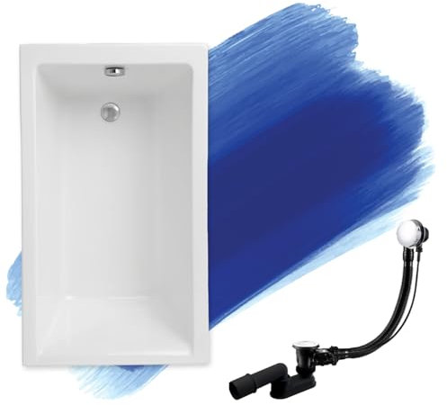 BADLAND Badewanne Original Weiß Acryl Wanne Rechteck CAPRI 100x70 KOMPLETTSET SET + Füßen und Exklusive Chrom Automatik Ablaufgarnitur Made in EU 3in1