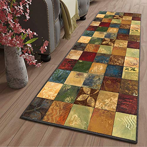 LYYK Fußmatte Braun Beige Bleu Modern Waschbare rutschfest Geometrische Muster Bettumrandung Teppich für Wohnzimmer Flur Büro Schlafzimmer Küche, 70x140cm Color14