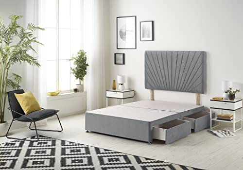 Bed Centre Small Double Divan Base Platinum Charcoal Plush Divan Bed Base With Same Headboard And Storage Drawer-4FT Small Double,(Small Double 120 x 190 cm, 2 Drawer Same Side, No Headboard)