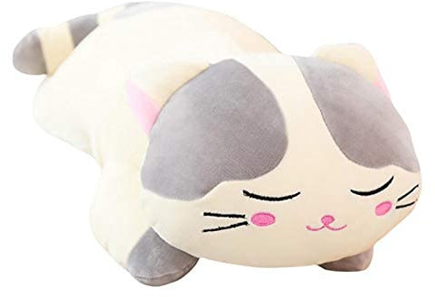 Funthy Tierkissen für Kinder Kawaii Katzen Flauschiges Kuscheltier Seitenschläferkissen, Weich Stofftiere Plüschkissen Plüschtier Spielzeug Geschenke Kinderzimmer Dekoration -Grey||60CM