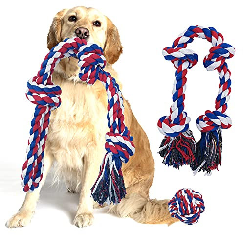 AGAKY Giochi per Cani Grandi, Corda Giocattolo per Cani in 100% Cotone, Per La Salute Dentale e Pulizia dei Denti del Cane, Set Giochi Cane Resistenti e Interattivi 3 Pezzi