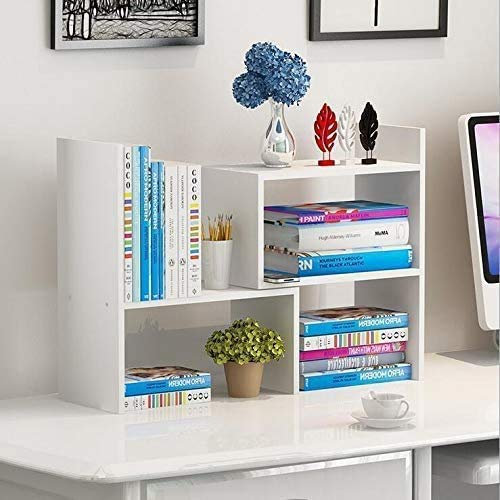 Wylnsie Schreibtisch-Bücherregal, Tischregale, Holzregal, Ständer, Aufbewahrungsorganisator, erweiterbares Ausstellungsregal, Schreibtischregal für Zuhause, Büro, Schule, Weiß