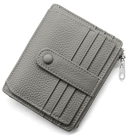 REETEE Geldbörse Damen Herren Klein Echtes Leder Kreditkartenetui RFID Schutz Geldbeutel Damen Kartenetui mit Münzfach, Mini Männer Portemonnaie 14 Kartenhalter Slim Wallet Geschenkbox (grau)