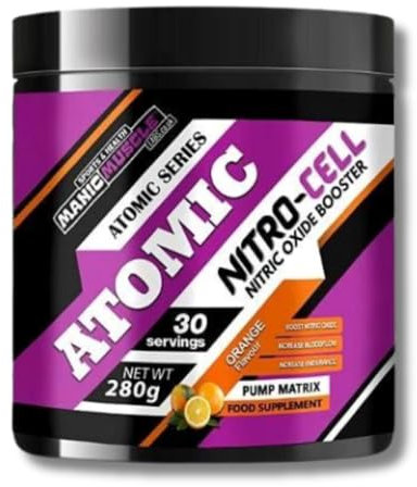 Atomic Nitro-Cell™ Nitric Oxide Pump Booster | L-Arginine | Beta Alanine | Beetroot Extract | Citrulline | Taurine | Potassium | Magnesium | 30 Servings (Orange)