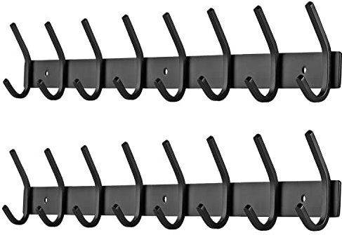 JOLY FANG Hakenleiste Kleiderhaken, Garderobenhaken Edelstahl mit 8 Haken, Mehrzweck Handtuchhaken Garderobenleiste für Garderobe Bad Küche (Schwarz, 8 Haken - 2 Stück)