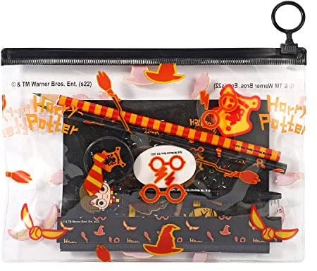 Harry Potter Federmäppchen, transparent, gefüllt, Schreibwaren-Set, wasserdicht, für Jungen, Mädchen, Kinder, Schule, Reisen, Prüfung, 9 Stück, mehrfarbig, Federmäppchen