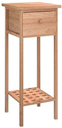 vidaXL Solid Wood Walnut Side Table with Drawer - 25x25x60 cm Couch End Table, Rustic Brown Lamp/Telephone Stand, Farmhouse Style Plant Shelf for Living Room/Bedroom/Office