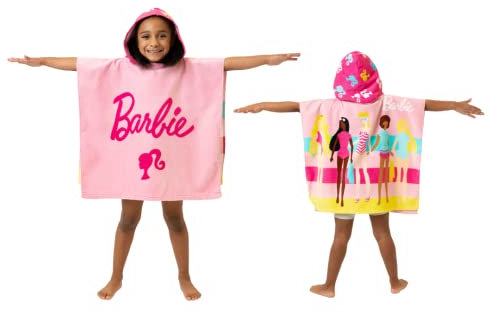 Franco Barbie Kinder-Poncho mit Kapuze für Strand/Pool/Bad/Camping, 61 x 55,9 cm, saugfähiger Baumwollbezug (100% offizielles Lizenzprodukt)