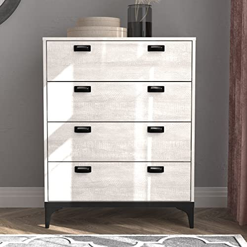Galano Lawrence 4 Drawer Chest – Storage Cabinet for Clothes – Chest of Drawers for Bedroom, Hallway, Entryway or Living Room (Dusty Grey Oak)