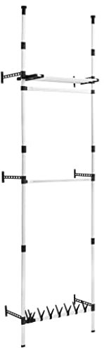 Bussandri Exclusive - Teleskop-Garderobe mit Stangen und Regal Aluminium