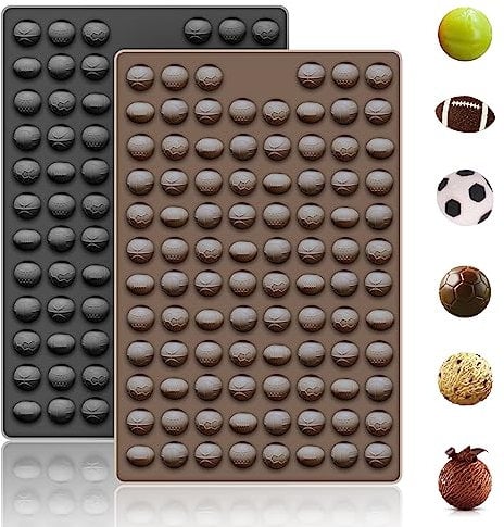 2 Stück Gummibälle Süßigkeiten Formen Silikon 188 Hohlraum Fußball Basketball Baseball Rugby Silikonform für Schokolade, Fondant, Süßigkeiten, Kekse, Gelee und Hundetraining Befehle