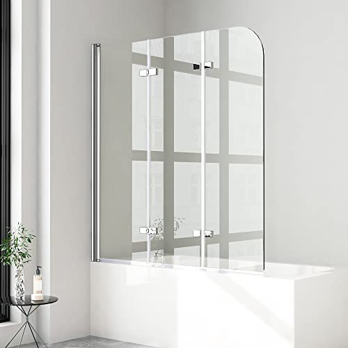 Duschwand für Badewanne 3 teilig faltbar 140x140 cm 6mm NANO Sicherheitsglas (ESG) Faltwand Badewannenaufsatz Badewannenfaltwand Duschabtrennung für Badewanne