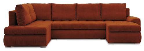 Mebligo - Ecksofa mit Schlaffunktion und Bettkasten Tokio II PRO, 300 cm Breit, Wohnzimmer Eckcouch Ottomane Links, Sofa Cord mit Bettfunktion - Sofa Kupfer (Poso 039)