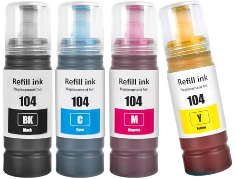 TOPRINT E104 Tintenflaschen Kompatibel 4 Farb für ET-2710 ET-2711 ET-2712 ET-2714 ET-2715 ET-2720 ET-2721 ET-2726 ET-2810 ET-2811 ET-2812 ET-2814 ET-2815 ET-2820 ET-2821 ET-4800 Drucker