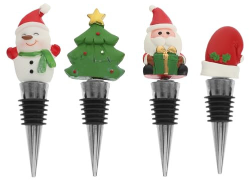 UPKOCH Christmas Wine Plug Christmas Wine Stoppers 4pcs Cute Xmas Tree Snowman Santa Claus Wine Bottle Sealers Decorative Beverage Bottle Toppers for Home Bar Holiday Wine Bottle Stopper
