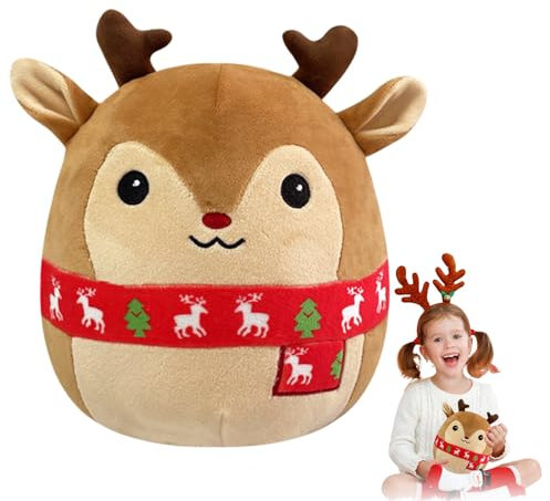 POPOYU Weihnachten Plüsch,8’’ Kleines Kuscheltier Elch Stofftier Gefüllte Plüschpuppe,Weihnachten Squishmallows Plüschkissen Spielzeug für Kinder Mädchen Jungen Xmas Sofa Dekoration Geschenk