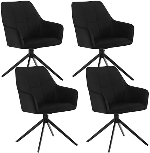 WOLTU Esszimmerstühle drehbar 4er Set, Stuhl Esszimmer Esstisch, Küchenstuhl Drehstuhl Polsterstuhl mit Armlehnen, gepolsterter Armlehnstuhl, aus Samt, Metallbeine, Schwarz, EZS09sz-4