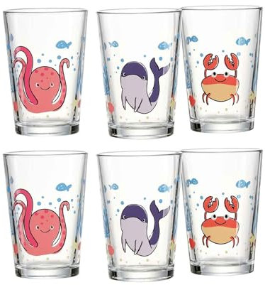 Ritzenhoff & Breker Kindergläser Unterwasserwelt, 6er Set, 205 ml, Bedruckte Kinderbecher mit Tiermotiven, Spülmaschinengeeignet
