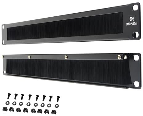 Cable Matters 2-Pack Rackmount or Wall Mount 1U 19” Brush Panel (19-inch Rack Mount Brush Panel 1U) in Black