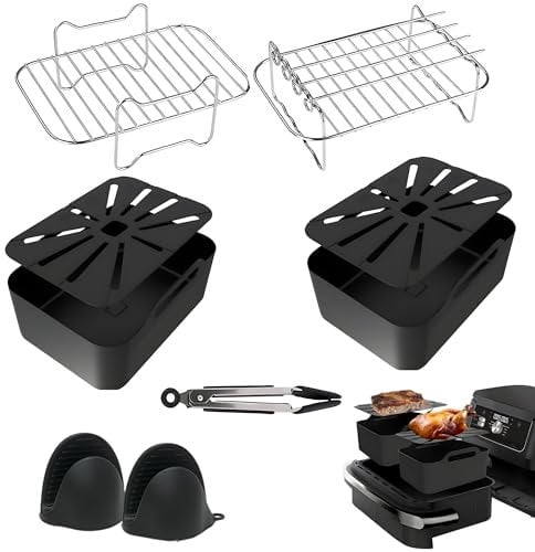 Air Fryer Accessories for Ninja AF500, 7 Pcs Dual Air Fryer Accessories for Ninja Foodi FlexDrawer Air Fryer AF500UK 7-in-1 2023 Released 10.4L, Ninja AF500UK Liners & Racks & Tools by FryEasy