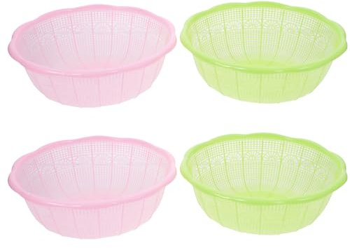 ABOOFAN Kitchen Colander Strainer Bowl, 4pcs Plastic Rice Basket Vegetable Washing Basket Bowl Colander Filter Strainer Basket Sieve for Rice Food Fruit Pasta Random Color