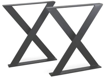 modern LOFT art Tischbeine Anthrazit - Metall X-Form - 2X Tischgestell Flachstahl 80x10 mm - DIY Tischkufen für Wohnzimmertisch, Esstisch - Breite 80 cm, Höhe 72 cm