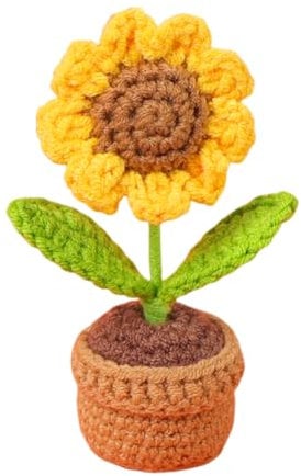 Crochet Flowers,Sunflower Crochet Potted Flowers,Small Artificial Flower Pot Hand Knitted Crochet Gifts for Home Office Desktop Ornament,Gift for Lover or Family