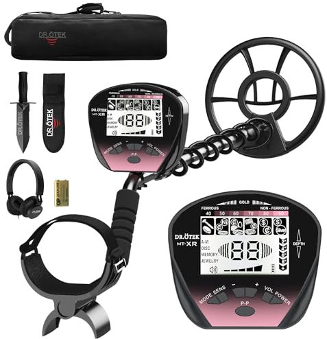 DR.ÖTEK Metalldetektor Set für Erwachsene und Kinder, Leicht Gold Detektor, Metalldetektor Profi mit Pinpoint Modus, Wasserdicht Spule, Hochpräzisions, Fortschrittlicher DSP-Chip, Rosa