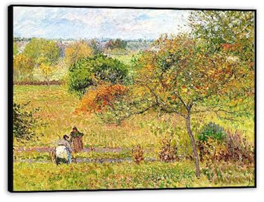 Herbst in Eragny von Camile Pisarro–Reproduktion Gemälde–Gerahmt,Bild auf Leinwand Vintage –berühmtes Kunstwerk-Poster für Wohnzimmerdekoration, 70 x 90 cm (27,6 x 35,4), schwarzer Rahmen