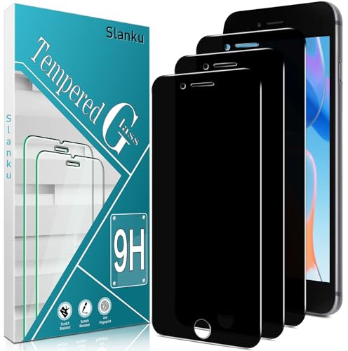 Slanku 3 Pack Privacy Screen Protector For iPhone SE 3/2 (2022/2020 Edition), iPhone 8, IPhone 7 Tempered Glass, Anti-Spy, 9H Hardness, Case Friendly, Bubble Free, Anti Scratch
