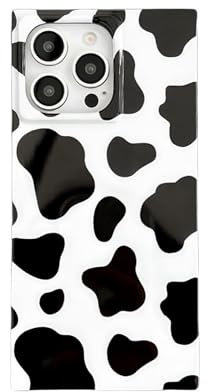 Reezaddin Square Cow Print Phone Case for iPhone 13 Pro 2021 Cute Retro Squared Edge Trunk Design Slim Glossy Sleek One Piece Strong Protective Cover(iPhone 13pro 6.1,Cow Pattern)