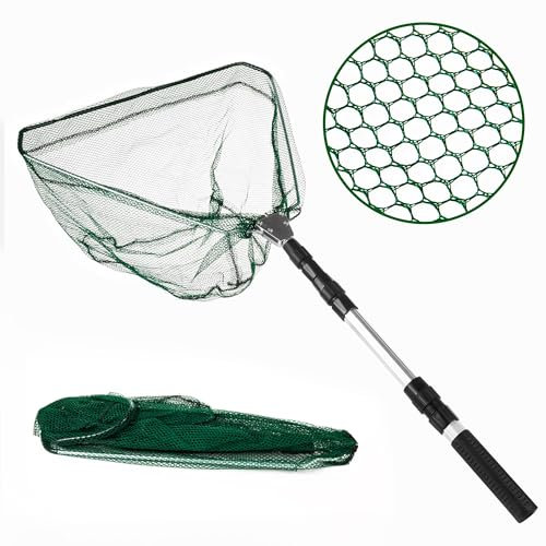 Albert Austin Folding Landing Net with 126cm Aluminium Handle Lightweight Telescopic Fishing Net for Outdoor Ponds and Aquarium Collapsible Portable Fish Net for Floating Objects Shrimp and Carp