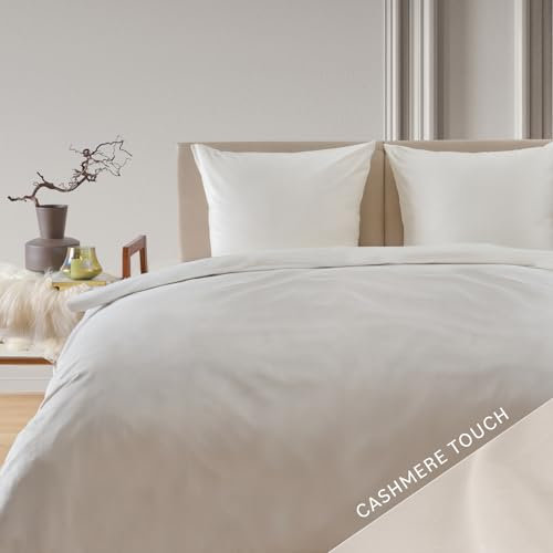 Blumtal Bettwäsche 155x220 cm Cashmere-Touch Plüsch - OEKO-TEX zertifizierte Bettwäsche flauschig + Kissenbezug 80x80 2x - Bettwäsche kuschelig Mikrofaser - weiche Bettwäsche - Fleece-Bettwäsche Ivory