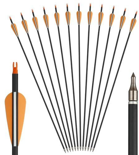 Toparchery 12er Pfeile für Bogenschießen 30Zoll Carbonpfeile Erwachsene Jagdpfeile Spine 600 für Recurvebogen Compoundbogen Langbogen