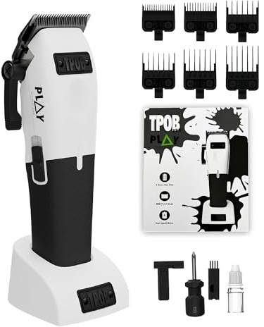 TPOB Play Barber Haarschneidemaschine für Herren, 7500 U/min, Weiß mit schwarzem Gummigriff