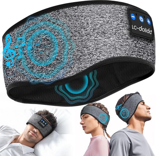 LC-dolida Schlafkopfhörer Bluetooth 5.4, Schlaf Stirnband Kopfhörer Headband Schlafmaske, Sportskopfhörer Musik schlafen Stirnband für Sport Training, Joggen, Yoga, Reisen (Grau)