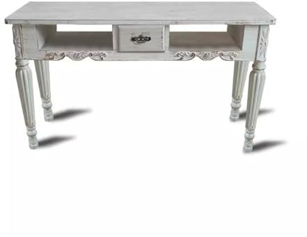 KK-GGL Retro Manicure Table, Vintage Style Wooden Nail Desk for Nail Tech, Old School Manicure Workstation Desk, Wooden Nail Tech Salon Desk with Drawer, Beauty Salon Nail Station, White,120cm
