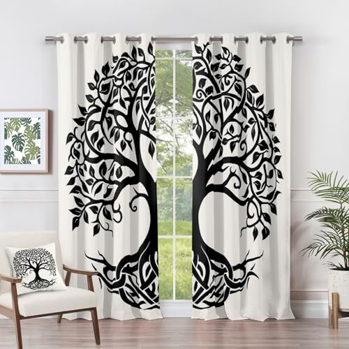 Vorhänge Baum des Lebens - Keltische Wikinger Fenster Gardinen mit Ösen, Vorhang Blickdicht Verdunklungsvorhänge Thermovorhang für Wohnzimmer Schlafzimmer 2er Set, H 166 x B 75 cm F#-181