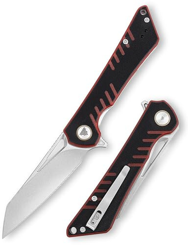 TRIVISA Taschen-Klappmesser für EDC, Flipper-Messer mit Clip für 8.6cm Reverse Tanto 14C28N Klinge G10 Griff, Ti Ring, Ideal Geschenk für Männer Frauen, Monoceros-03RB(Stonewash)