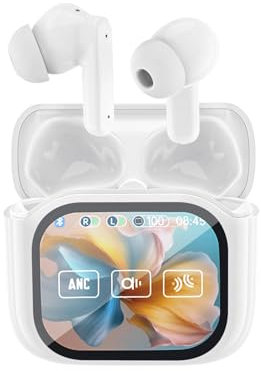 Touch Screen Wireless Bluetooth ANC Earphones TWS Active Noise Cancelling Earbuds with Screen On Case Smart Touch Control Bluetooth 5.4 In Ear Headphones Wireless Ear Phones for iPhone Android Work