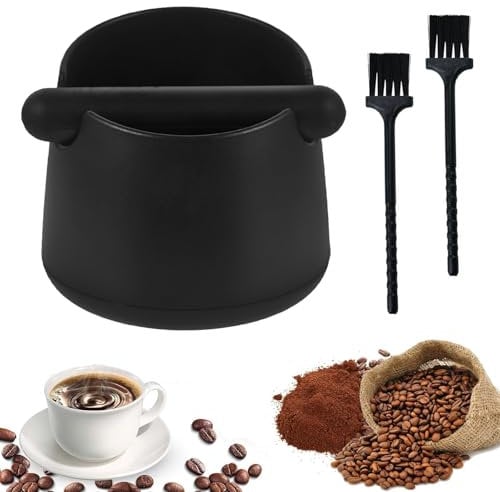 Coffee Knock Box, Coffee Grounds Knock Box with 2 pcs Brushes, Non-Slip Shock-Absorbent Espresso Knock Box, 4.3 in Round Coffee Bin, Small Coffee Knock Box Sage, Coffee Grounds Container Knock Box