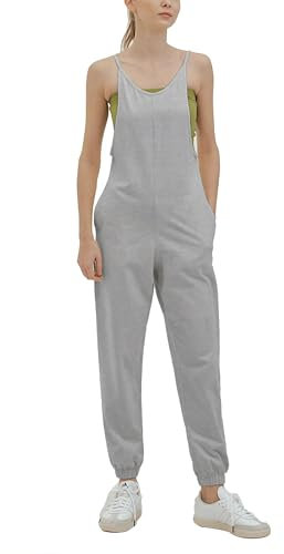 Hanyomo Donna Senza maniche Tute Spalline sottili Harem Larghe Tutine Trendy Pantaloni lunghi Salopette Tutine Con tasche Grigio M
