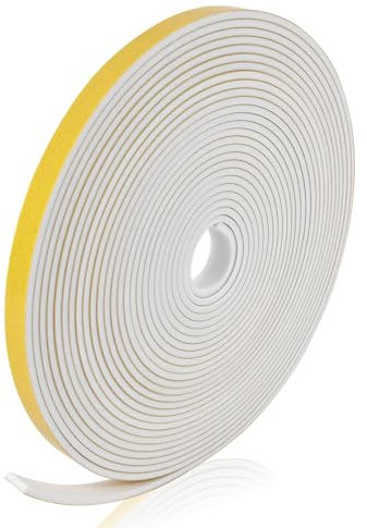 Flintronic Cinta Selladora Espuma, 1 Rollos 10M Burletes Puertas Tira de Sellado, 12mmx3mm, Espuma Burlete Adhesivo de Alta Densidad, para Anti Frío, Aislante, Ruido y Colisión (Blanco)