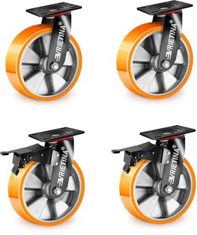 4 Stück 125mm Schwerlastrollen mit Bremse inkl. 2 Lenkrollen mit Feststeller, 2 Lenkrollen, 360° Drehbar Industrierollen Schwerlast für Forschungslabore, Industrielle Anlagen, Traglast 1200 kg