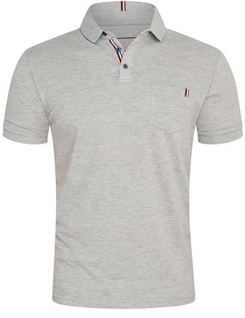 behype. Herren Kurzarm Poloshirt mit Brusttasche Freizeit Polo T-Shirt Männer Polo-Hemd Regular-Fit in Piqué-Qualität RR_MP-371-Hellgrau-XL