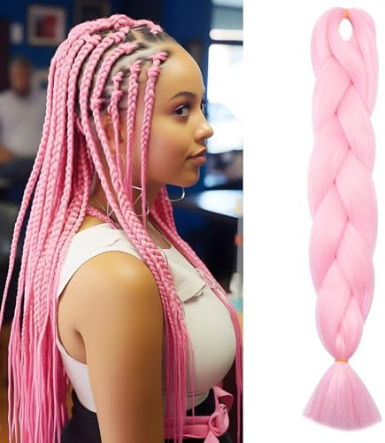 Benehair Pelo para Trenzas Africanas 60cm Jumbo Extensiones Pelo para Trenzas Africanas Sintético Braiding Extensiones Para Ganchillo Trenzado de Extensiones Rosa