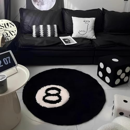 Mikrofaser Runder 8 Ball Teppich - Plüsch und weich, rutschfest 8 Ball Rug Nicht fusselnder, 8ball Rug für Wohnzimmer, Esszimmer, Schlafzimmer, Dekoration, extrem langlebig, modern und stilvoll
