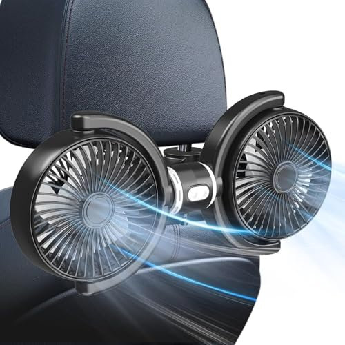 AKLIFFE Ventilatore Auto Doppia Testa USB per Sedile Posteriore, 3 velocità Regolabili, 360° Girevole Ventole di Raffreddamento da Auto Aria Fresca per Bambini, Cani, Berlina, SUV, Camion, RV